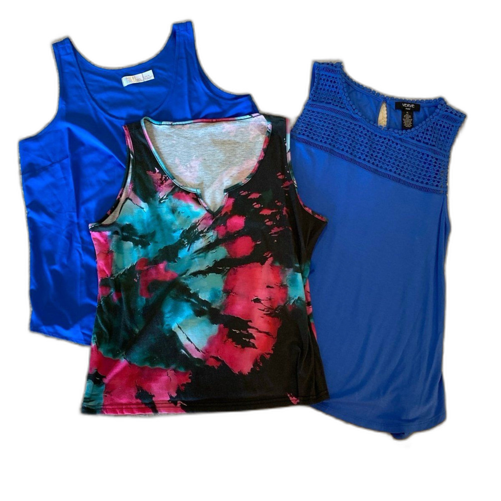 BUNDLE  3 Tank Tops Sz XXL XL & Large  measure similarly 2  Blue 1 Pink Tie Dye‎